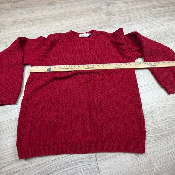 Bill Blass Menswear Vintage 90s Red Cotton Textured Knit Crewneck Sweater Mens M - Picture 4 of 6